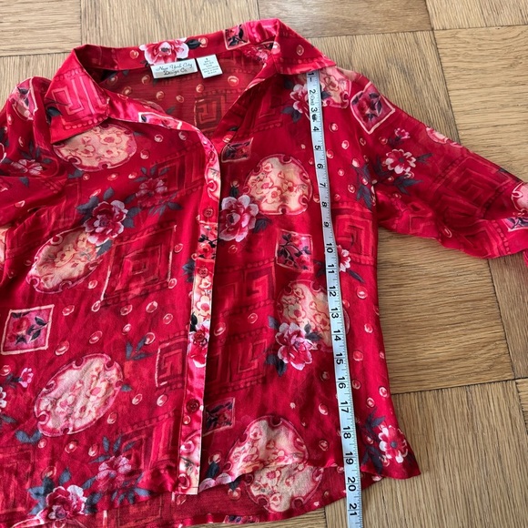 Vintage NYC Design Co Silk Sheer Blouse Small Red Button Up Romantic - Picture 4 of 7